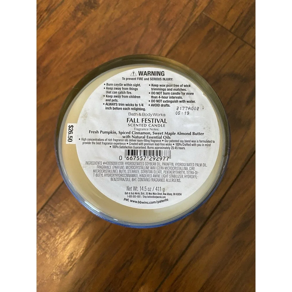 NEW bath and body works Fall Festival 3 wick candle 14.5 oz Autumn